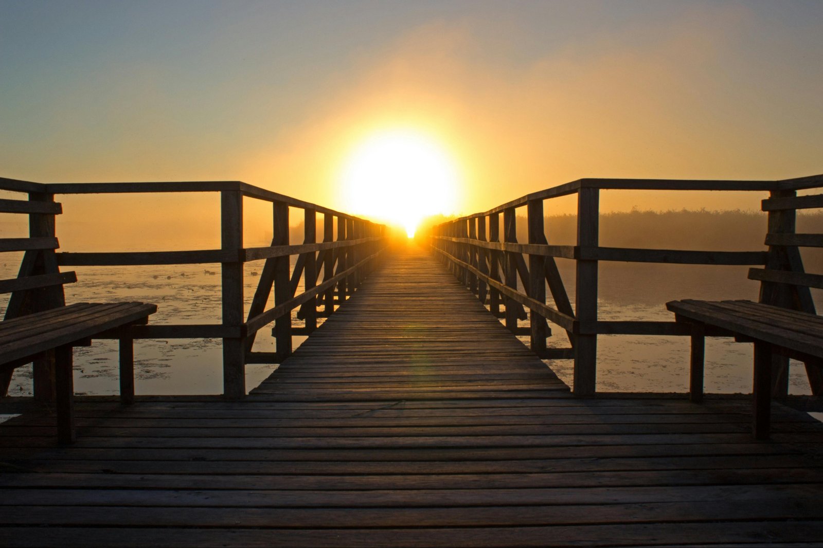 Un ponton face à la mer, dans la lumière du soleil